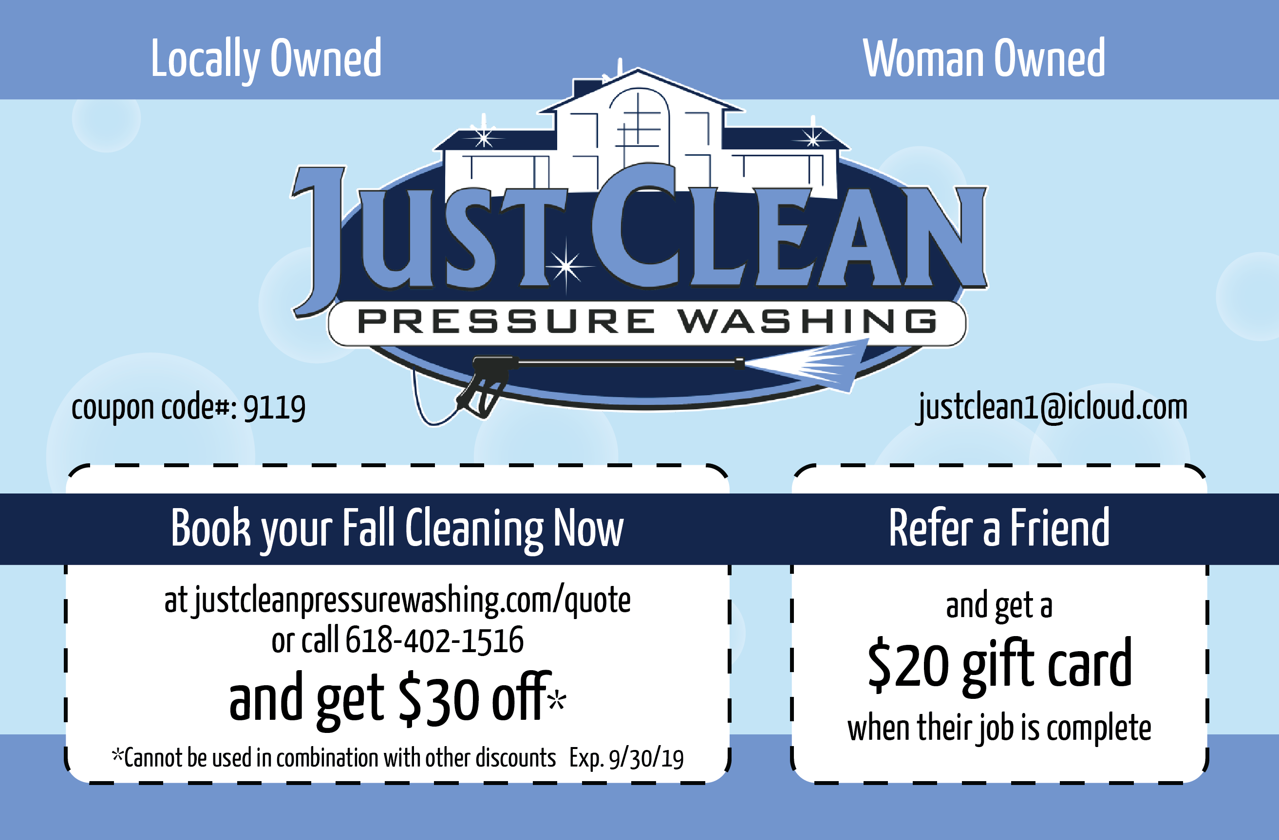 Fall Cleaning Promo for September 2019 from Just Clean Pressure Washing in O'Fallon IL